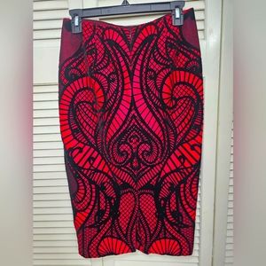 ECI red and black lace overlay pencil skirt small
